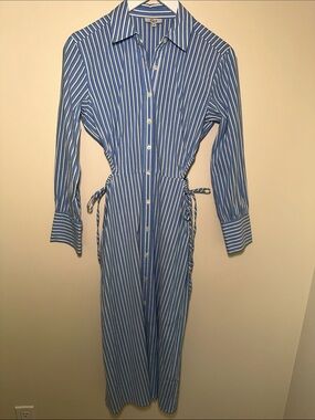 Rails Blue and White Striped Long-Sleeve Shirt Dress With Cut Peekaboos